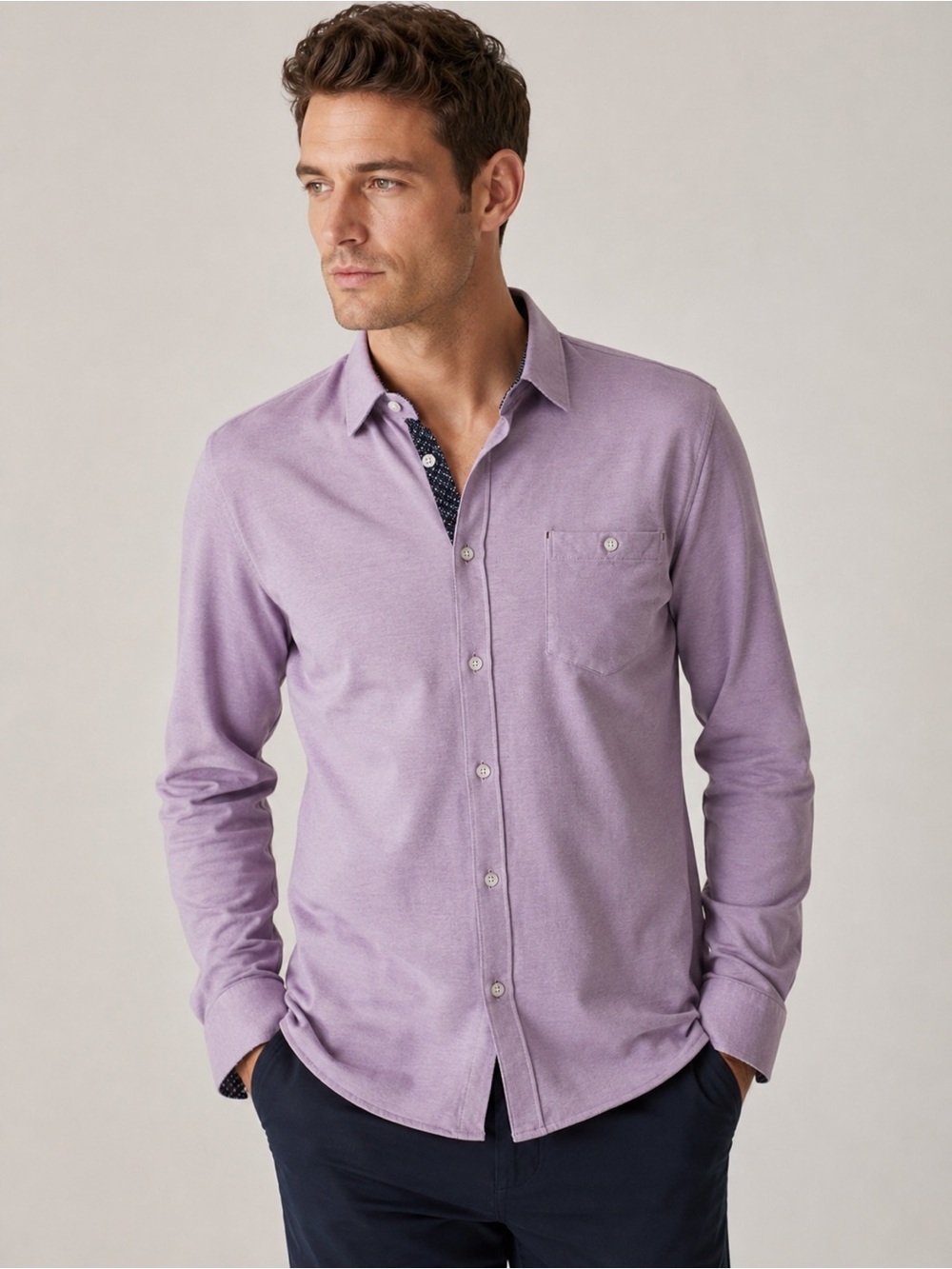 Ted Baker London Men’s Size 6 Lavender Piqué Knit Button Front Shirt EUC